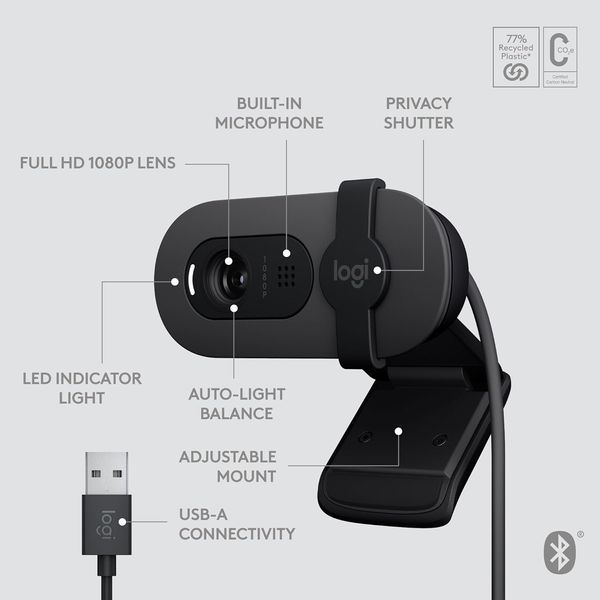 Веб-камера Logitech Brio 105 Full HD Webcam Graphite  960-001585 фото