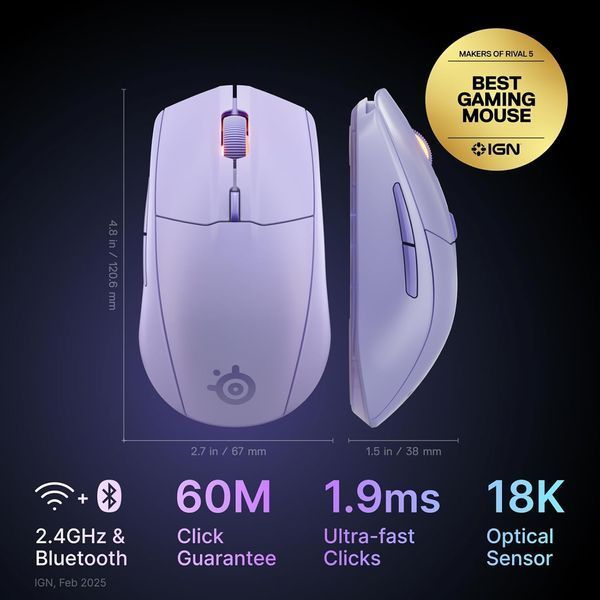 Миша SteelSeries Rival 3 Gen 2 Wireless Lavender (62525) 62525 фото