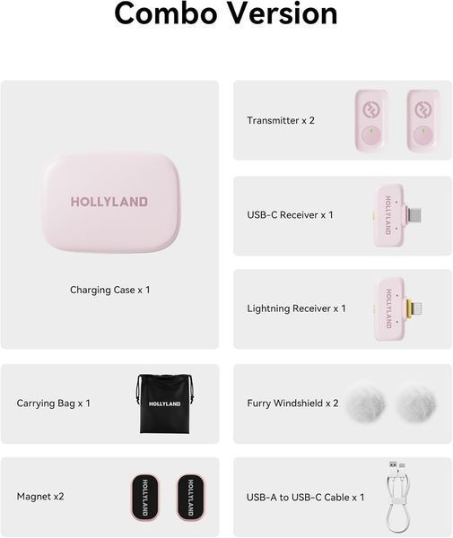 Радіосистема Hollyland LARK A1 Combo (2TX+Lightning RX+USB-C RX) Pink LARK A1 Combo (2TX+Lightning RX+USB-C RX) фото