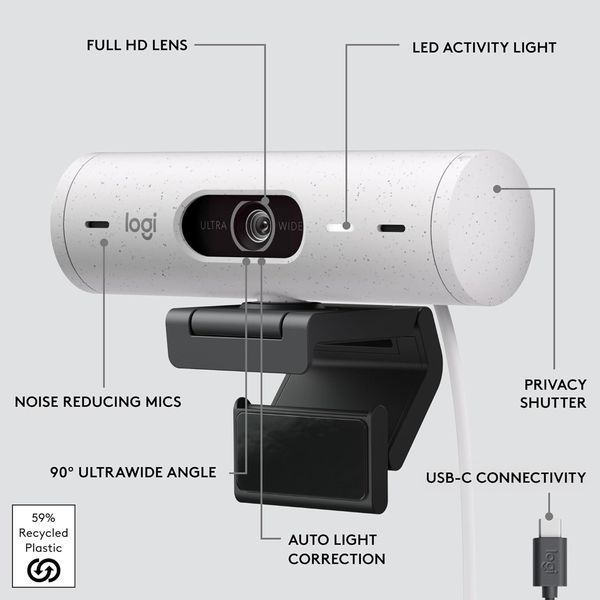 Веб-камера Logitech Brio 500 Off White (960-001428) 960-001422 фото