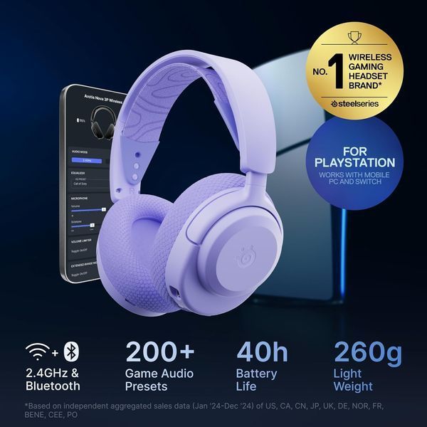 Навушники SteelSeries Arctis Nova 3P Wireless for Playstation Lavender (61692) 61692 фото