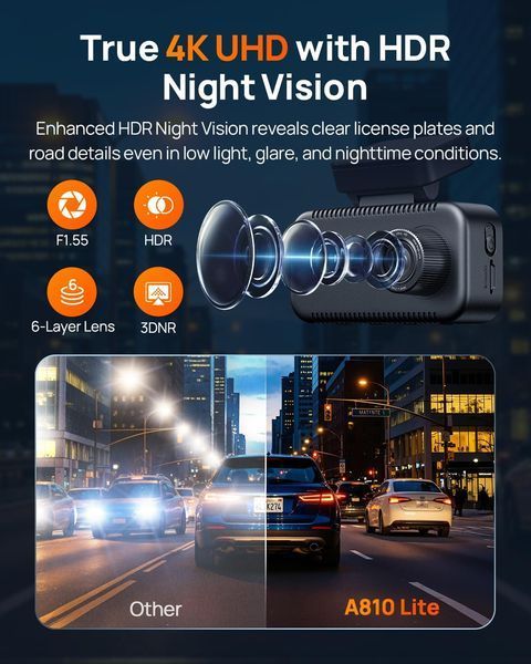Автомобільний відеореєстратор 70mai Dash Cam A810 Lite 4K + RC21 Rear Camera (з карткою 64GB) A810 Lite 4K + RC21 фото