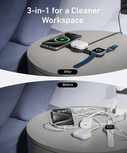 Anker MagSafe Compatible UFO Charger 3-in-1 Qi2 15W (B25M8J11) B25M8J11 фото