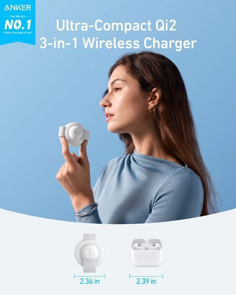 Anker MagSafe Compatible UFO Charger 3-in-1 Qi2 15W (B25M8H21) B25M8H21 фото