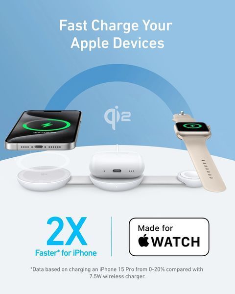 Anker MagSafe Compatible UFO Charger 3-in-1 Qi2 15W (B25M8H21) B25M8H21 фото