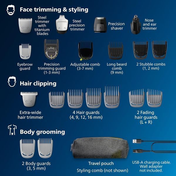Philips Norelco Multigroom 7000 з 23 позиціями USB зарядка  (Товар поставляэться в еко-коробці Amazon) MG7970/49 фото