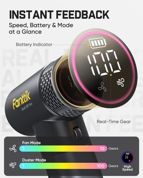 Аккумуляторный воздуходув Fanttik Gust B11 Mix 2-в-1, портативный вентилятор Gust B11 Mix фото