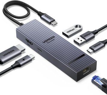 Адаптер UGREEN Revodok USB-C Hub 6-в-1 PD100W 1000Mbps Gigabit Ethernet 4K@60Hz 45364 фото