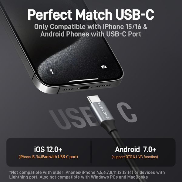Профессиональный автомобильный поворотный эндоскоп,бороскоп Teslong TD300 USB-C 8,5мм 1,5м 360&deg; Full HD 1м кабель TD300 фото