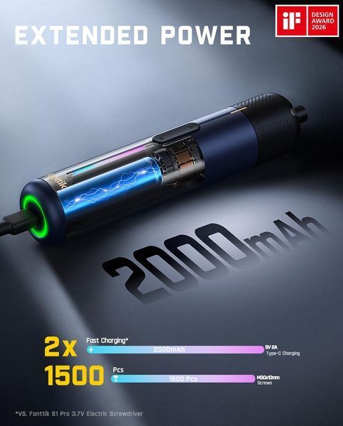Електровикрутка Fanttik S2 Pro Navy Blue (20 біт, 6 Н&middot;м, Type-C) S2 Pro фото