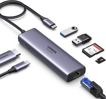 Адаптер UGREEN CM512 7-in-1, RJ45 / HDMI / USB-C PD / 2&times;USB-A 3.0 / SD / TF Gray (60515) 60515 фото