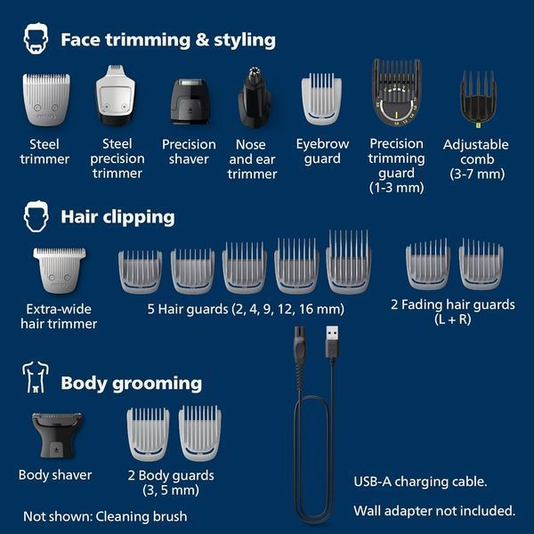 Універсальний триммер Philips Norelco Multigroom 9000 з 21 позиціями USB зарядка MG9510/60 фото